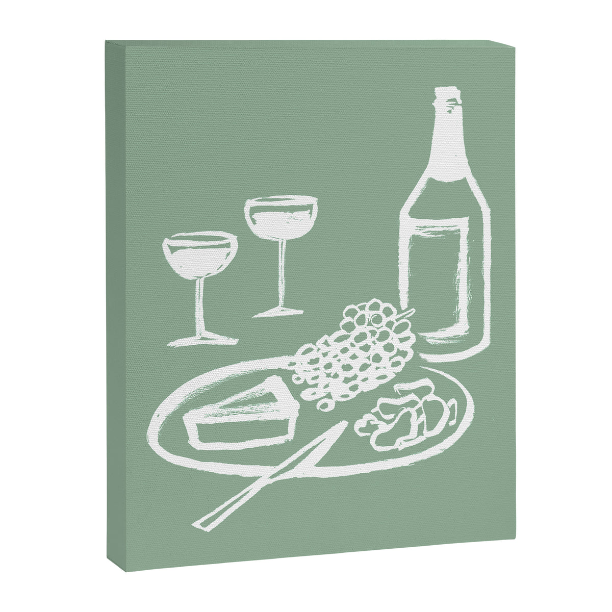 Wine and Cheese Aperitivo - on Pastel Green Canvas Print Gallery Image 6