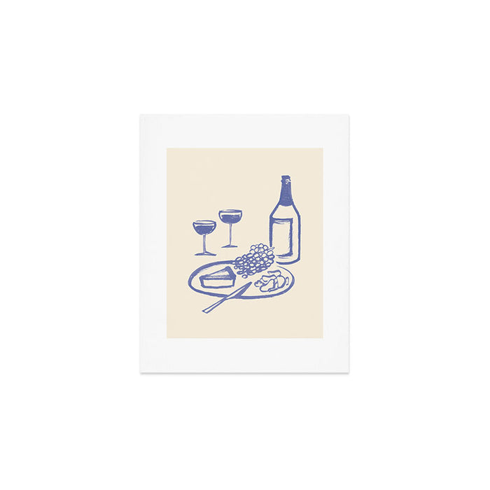 Wine and Cheese Aperitivo - Blue Art Print Gallery Image 1
