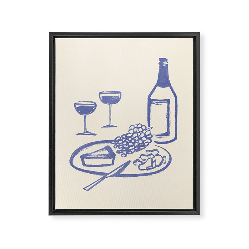 Wine and Cheese Aperitivo - Blue Framed Canvas Print Gallery Image 6
