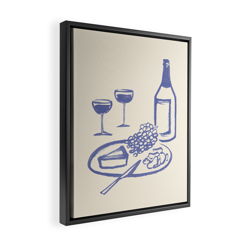 Wine and Cheese Aperitivo - Blue Framed Canvas Print Gallery Image 2