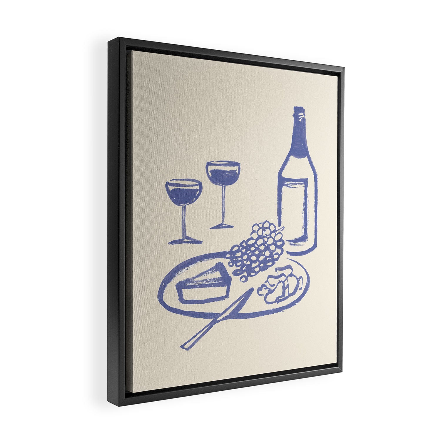 Wine and Cheese Aperitivo - Blue Framed Canvas Print Gallery Image 2