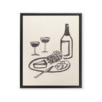 Wine and Cheese Aperitivo - Black and White Framed Canvas Print Gallery Image 6