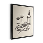Wine and Cheese Aperitivo - Black and White Framed Canvas Print Gallery Image 2