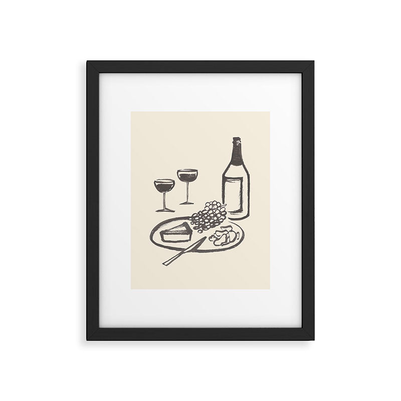 Wine and Cheese Aperitivo - Black and White Framed Art Print Gallery Image 5