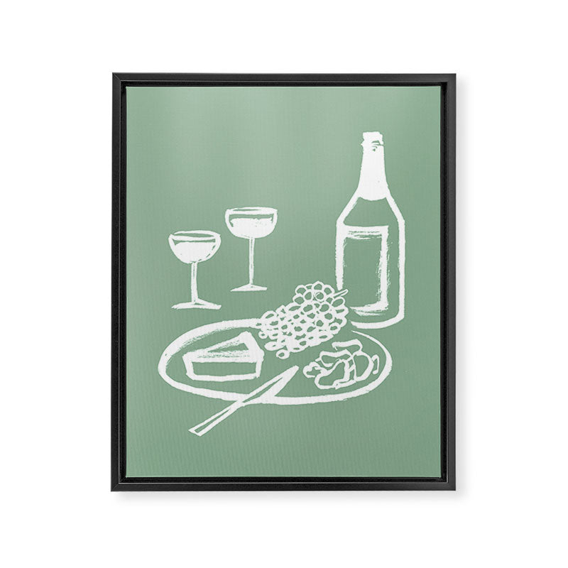 Wine and Cheese Aperitivo - on Pastel Green Framed Canvas Print Gallery Image 6