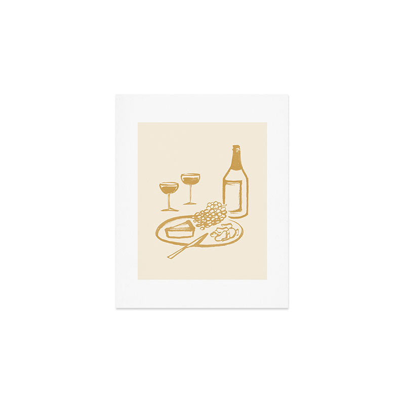 Wine and Cheese Aperitivo - Gold  Art Print Gallery Image 1