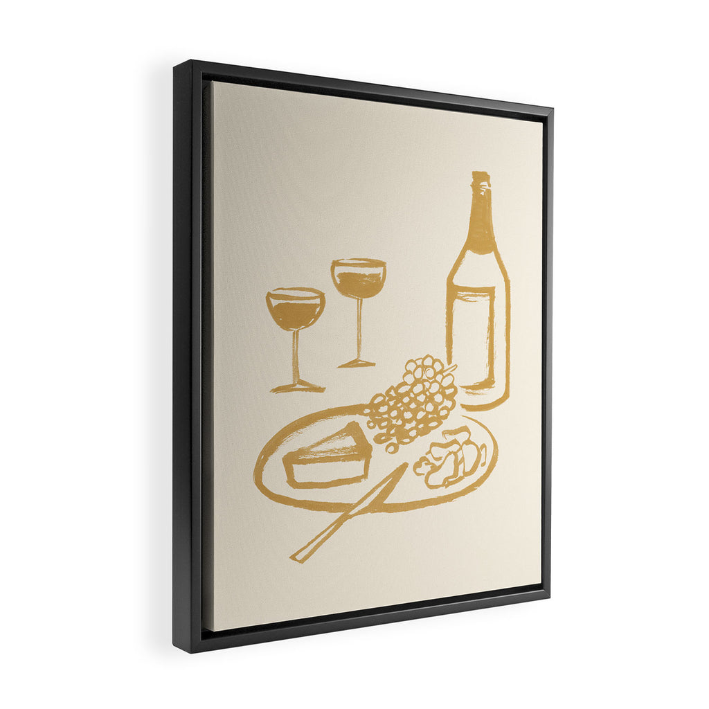 Wine and Cheese Aperitivo - Gold  Framed Canvas Print Gallery Image 2