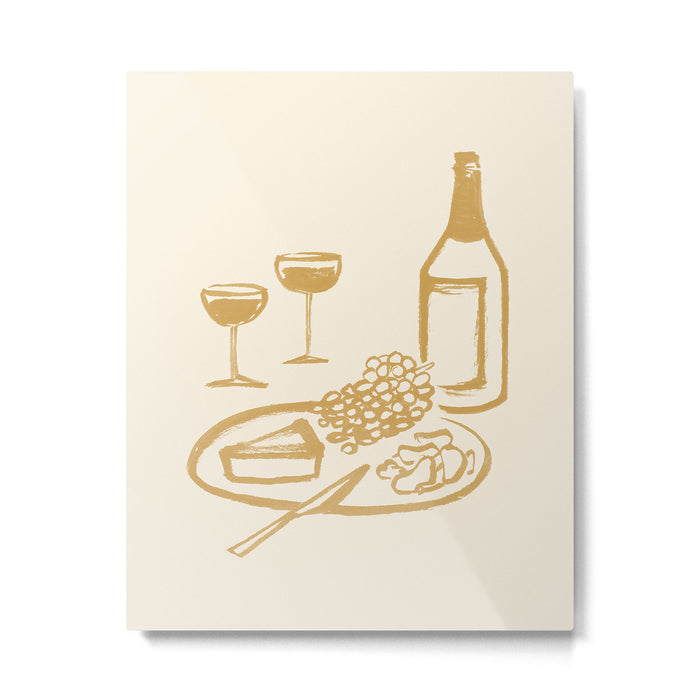 Wine and Cheese Aperitivo - Gold  Metal Print Gallery Image 1
