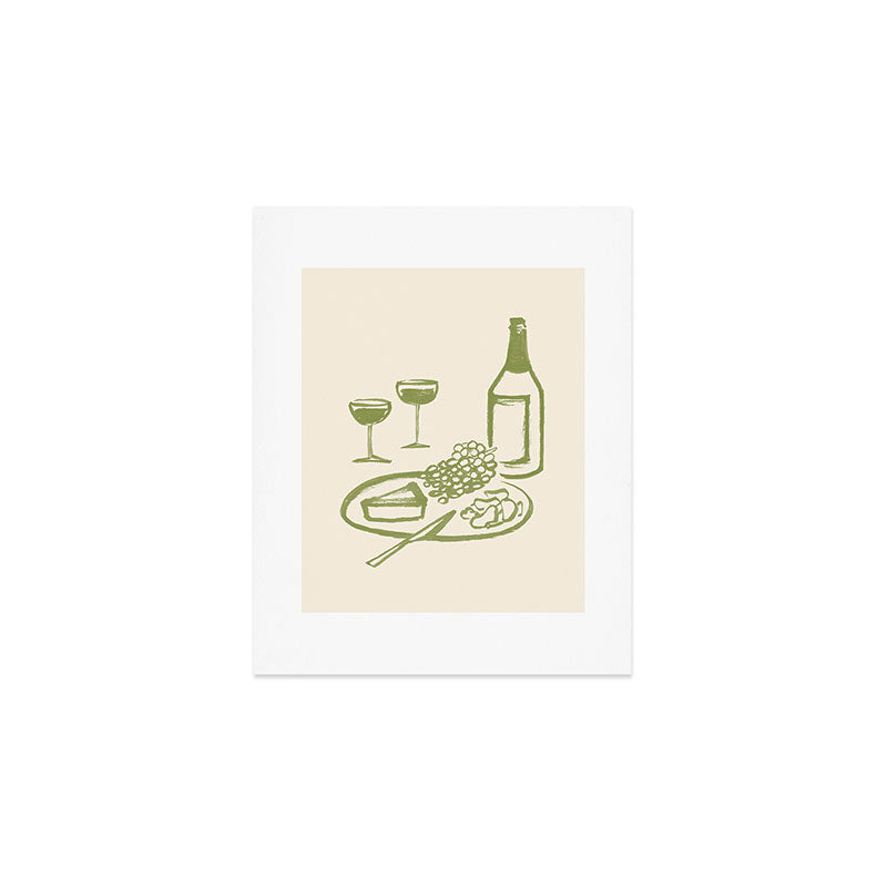 Wine and Cheese Aperitivo - Green Art Print Gallery Image 1