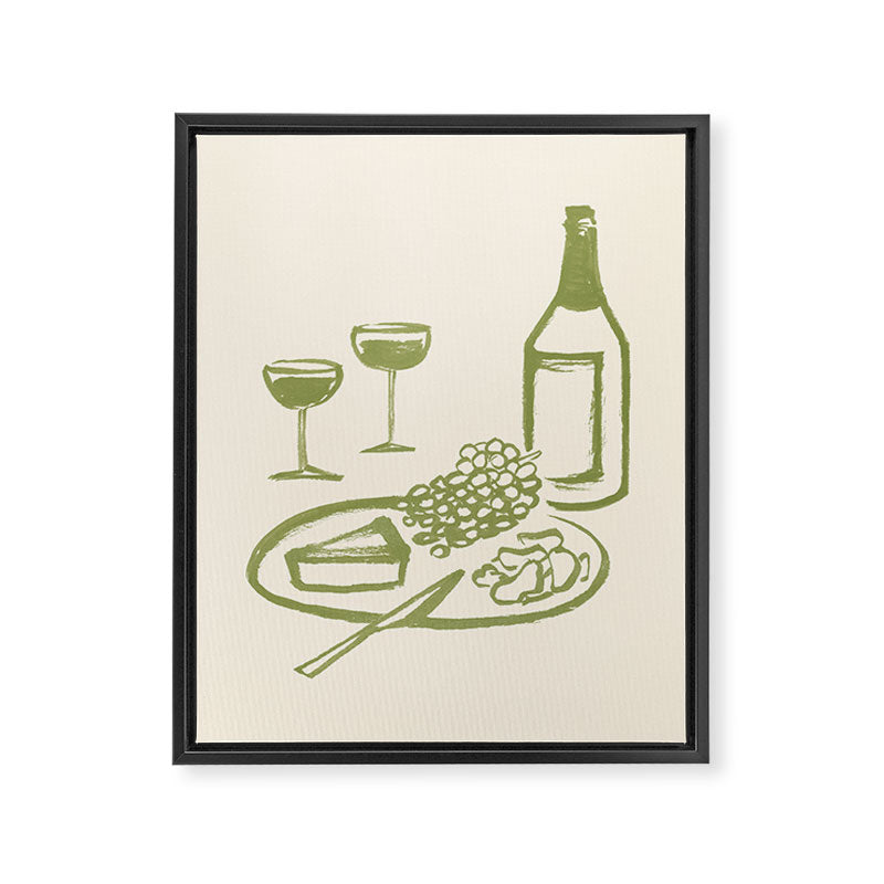 Wine and Cheese Aperitivo - Green Framed Canvas Print Gallery Image 6