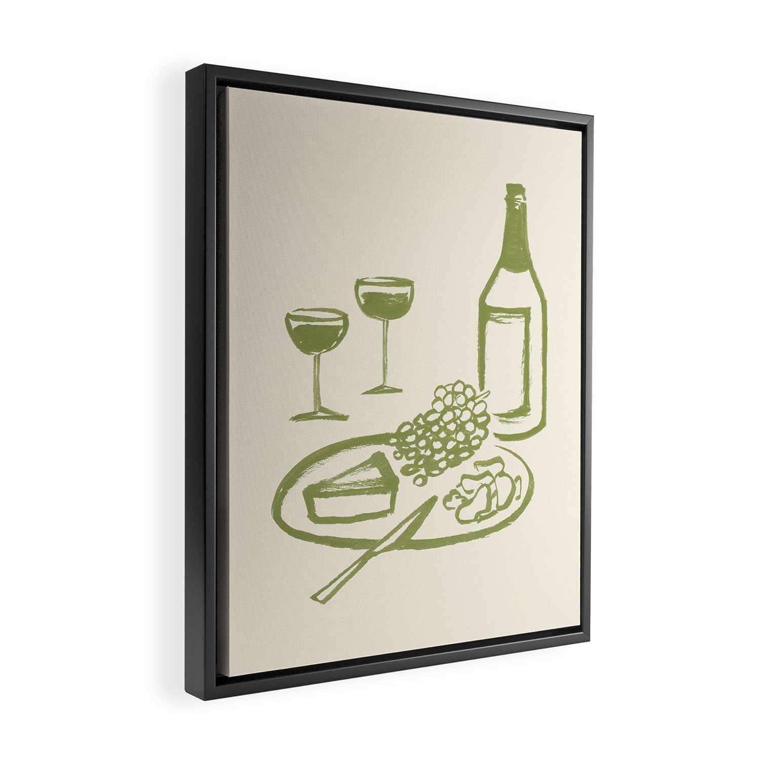 Wine and Cheese Aperitivo - Green Framed Canvas Print Gallery Image 2