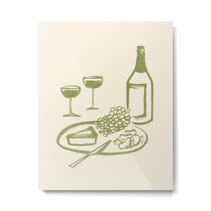 Wine and Cheese Aperitivo - Green Metal Print Gallery Image 1