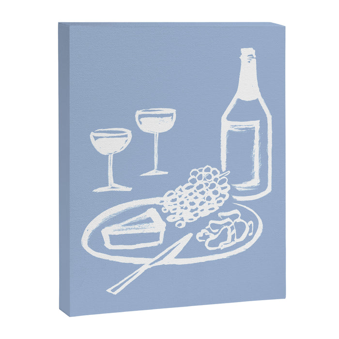 Wine and Cheese Aperitivo - on Pastel Blue Canvas Print Gallery Image 1