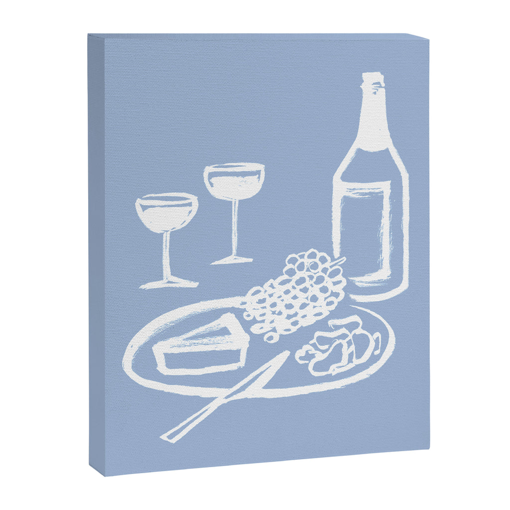 Wine and Cheese Aperitivo - on Pastel Blue Canvas Print Gallery Image 6