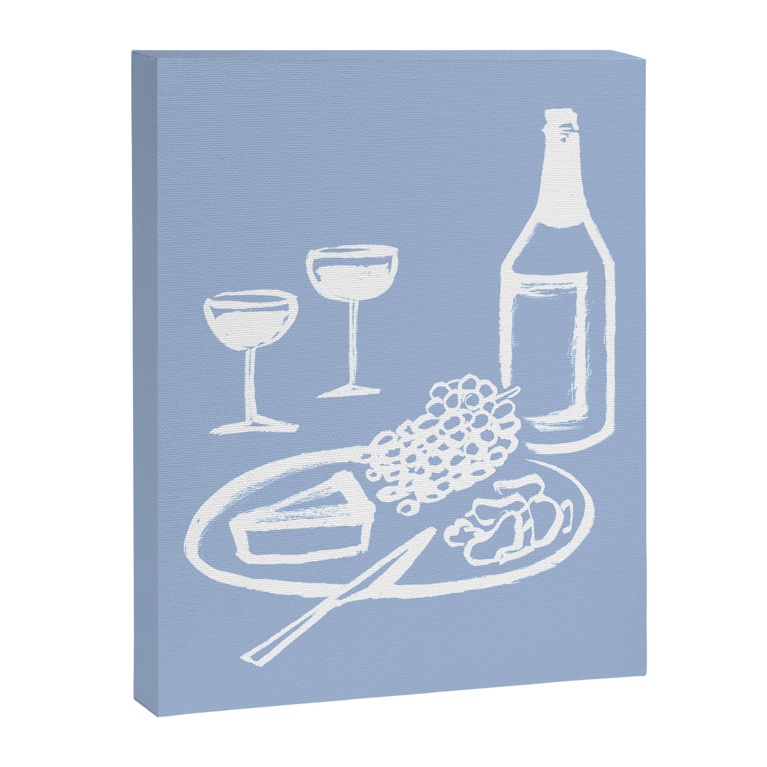 Wine and Cheese Aperitivo - on Pastel Blue Canvas Print Gallery Image 6