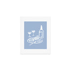 Wine and Cheese Aperitivo - on Pastel Blue Art Print Gallery Image 1