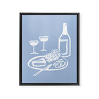 Wine and Cheese Aperitivo - on Pastel Blue Framed Canvas Print Gallery Image 6