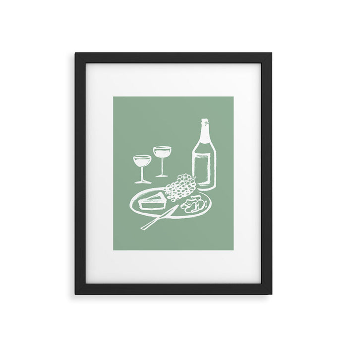 Wine and Cheese Aperitivo - on Pastel Green Framed Art Print Gallery Image 1