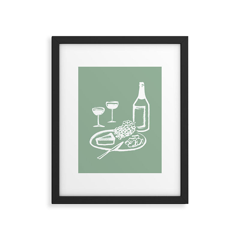 Wine and Cheese Aperitivo - on Pastel Green Framed Art Print Gallery Image 5