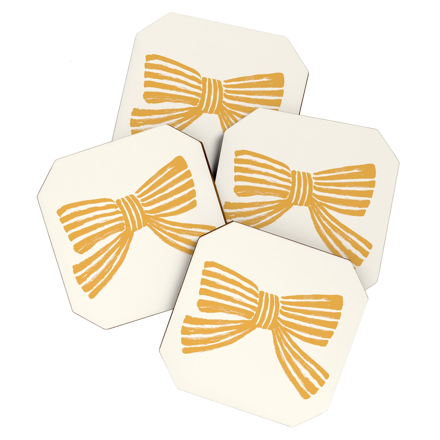 Yellow Stripe Bow Ribbon  Coaster Gallery Image 1