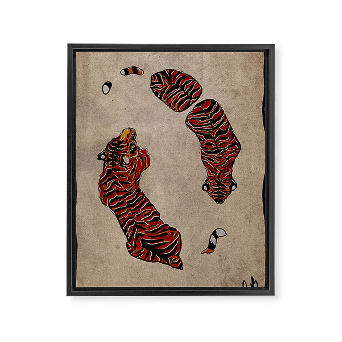 Two Tigers -- Ukiyo-e Style Framed Canvas Print Gallery Image 1