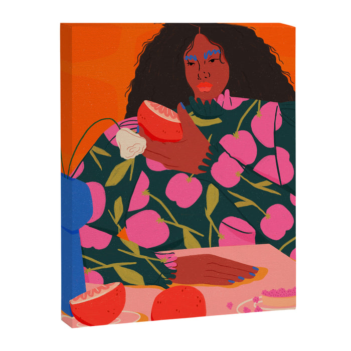 Still Life of a Woman with Dessert and Fruit Canvas Print Gallery Image 1