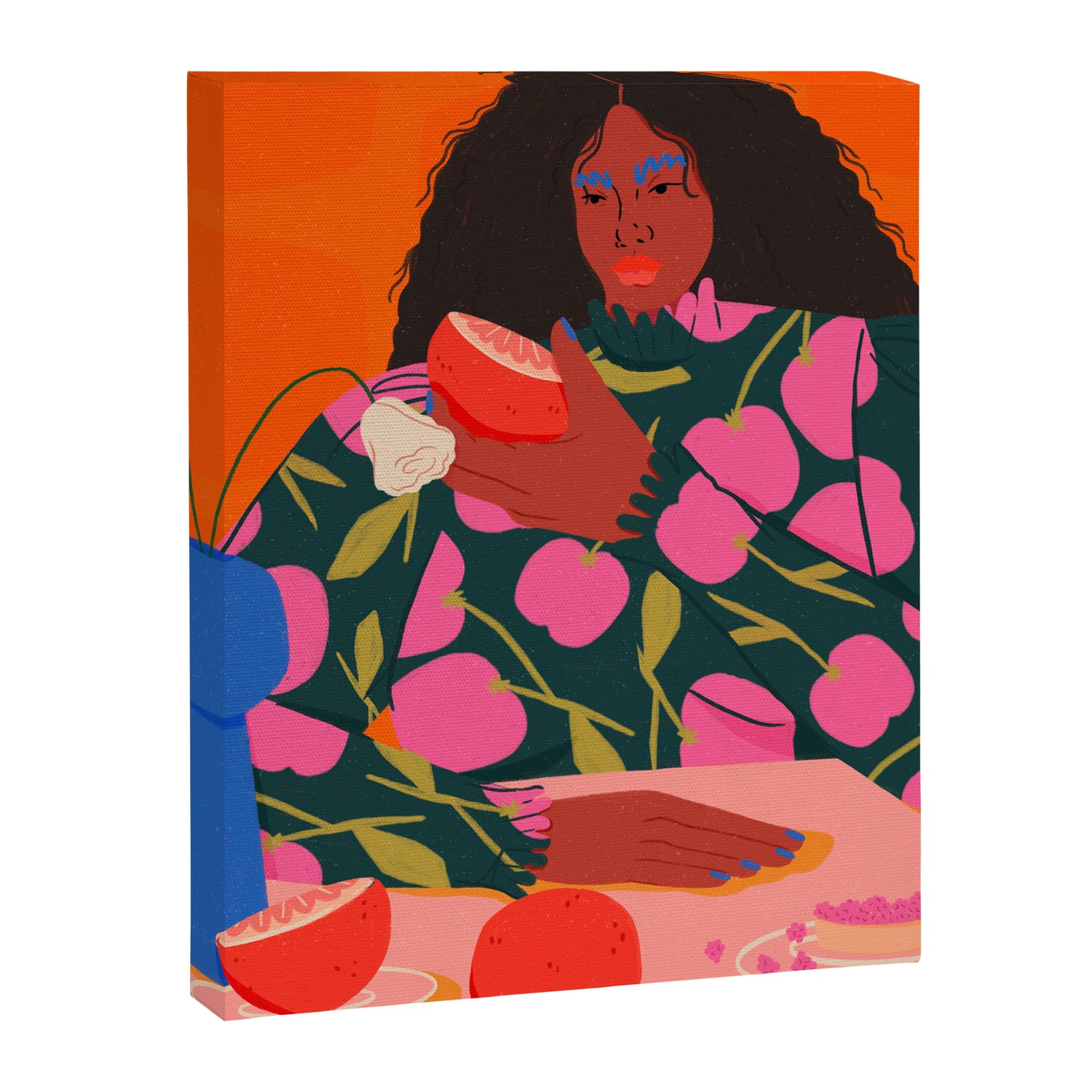 Still Life of a Woman with Dessert and Fruit Canvas Print Gallery Image 8