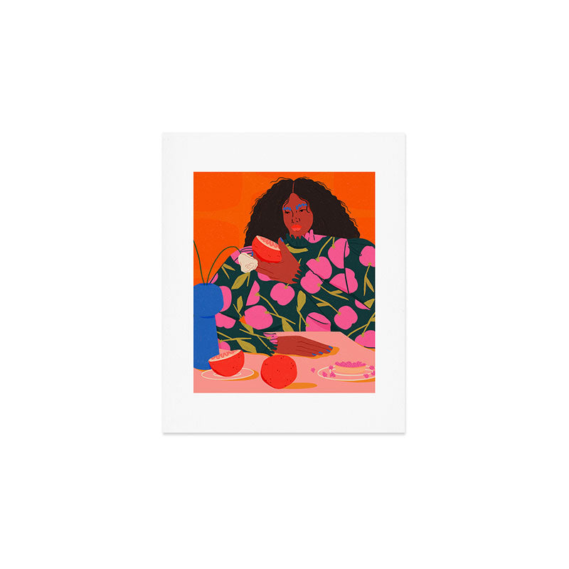 Still Life of a Woman with Dessert and Fruit Art Print Gallery Image 1