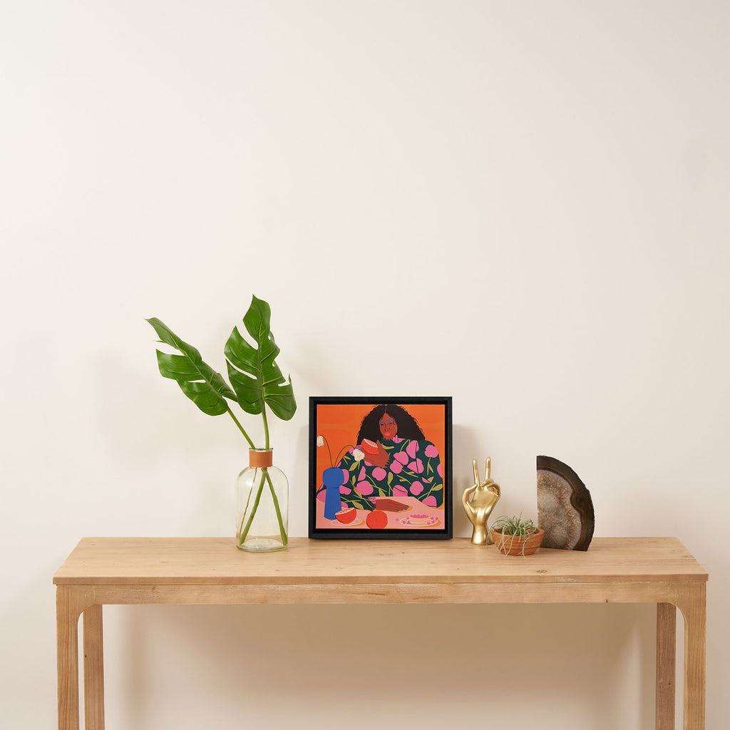 Still Life of a Woman with Dessert and Fruit Framed Canvas Print Gallery Image 3