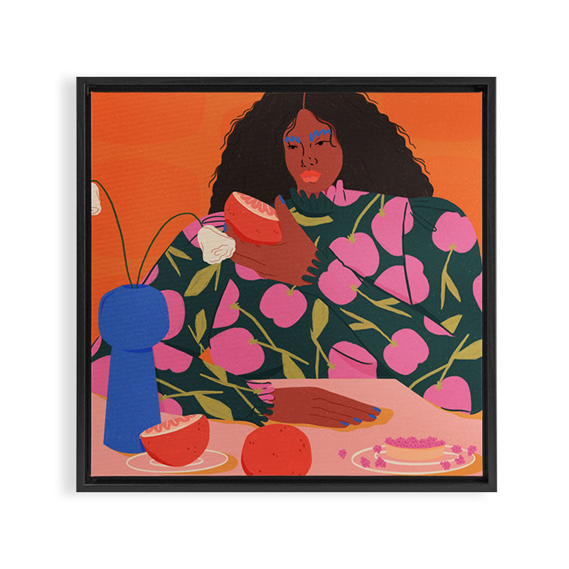 Still Life of a Woman with Dessert and Fruit Framed Canvas Print Gallery Image 3