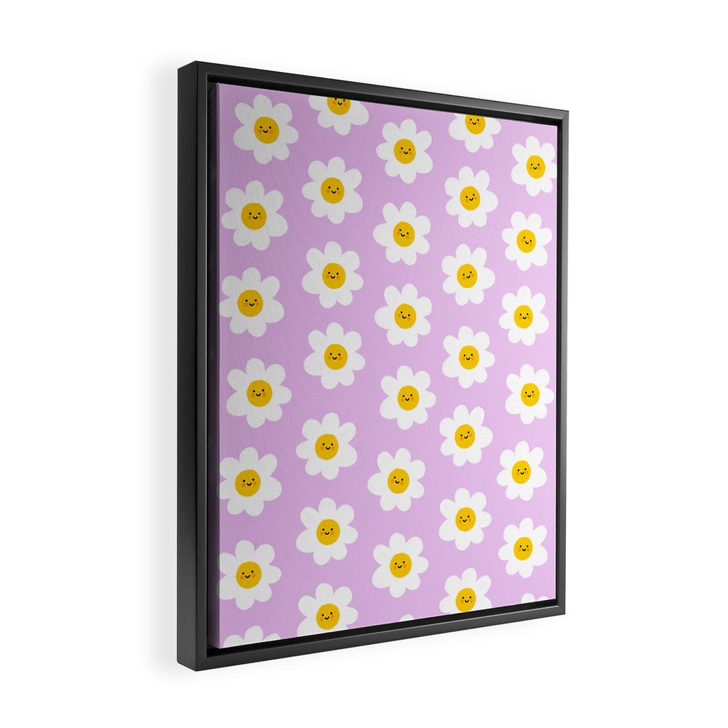Happy Flowers - Purple  Framed Canvas Print Gallery Image 2