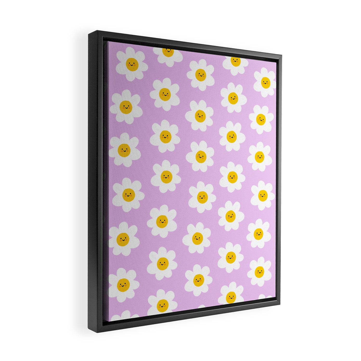 Happy Flowers - Purple  Framed Canvas Print Gallery Image 2
