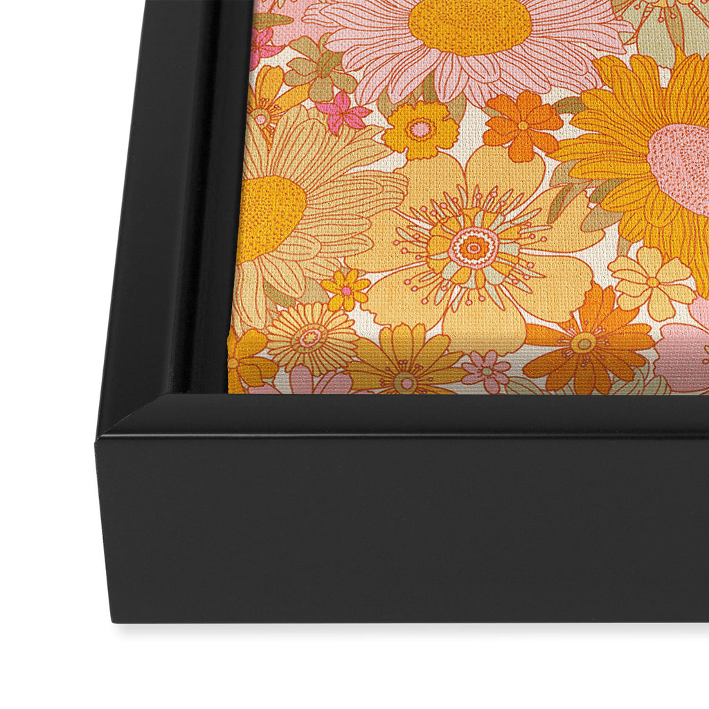 Retro Florals 70s Cream Framed Canvas Print Gallery Image 3