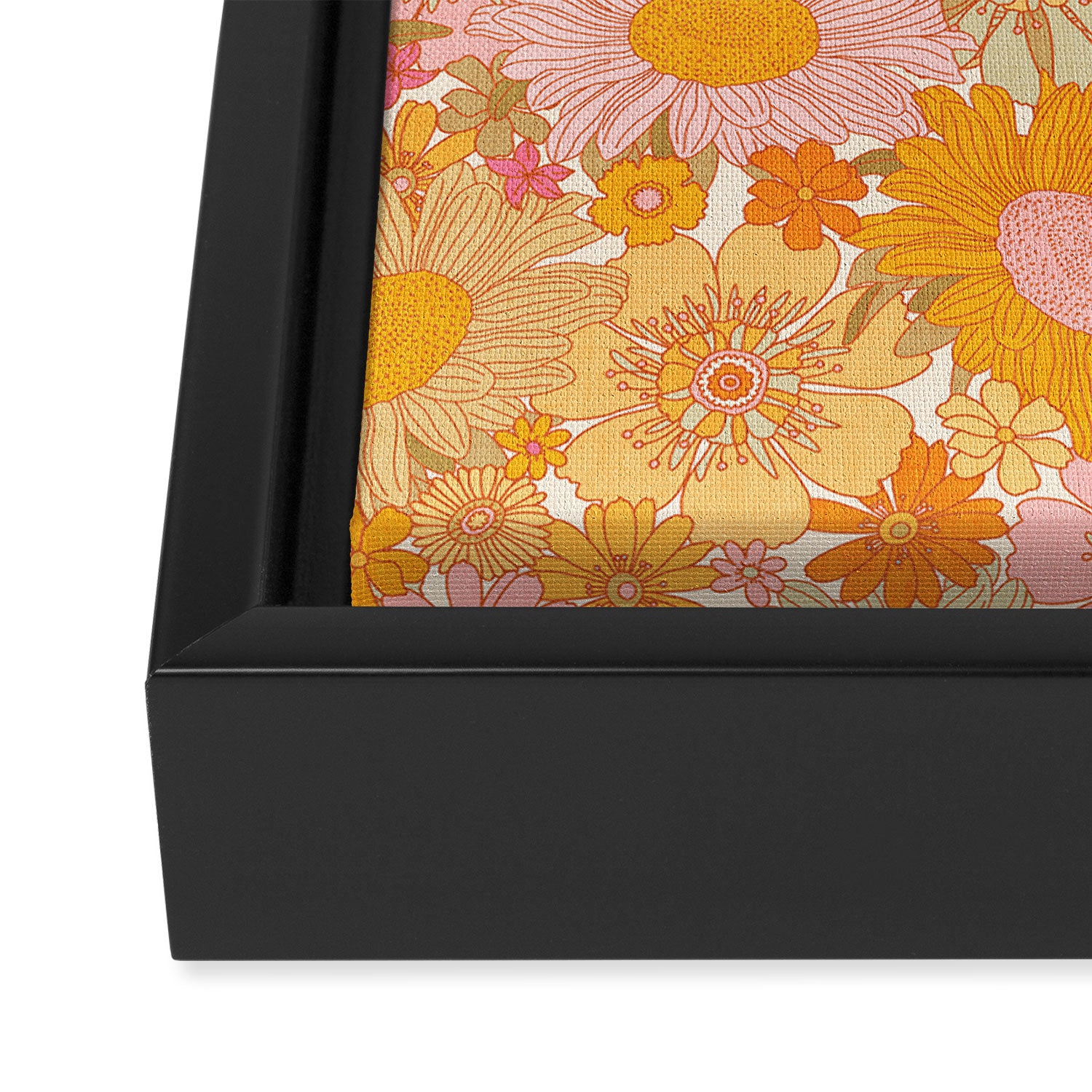 Retro Florals 70s Cream Framed Canvas Print Gallery Image 3