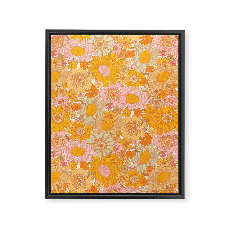 Retro Florals 70s Cream Framed Canvas Print Gallery Image 8
