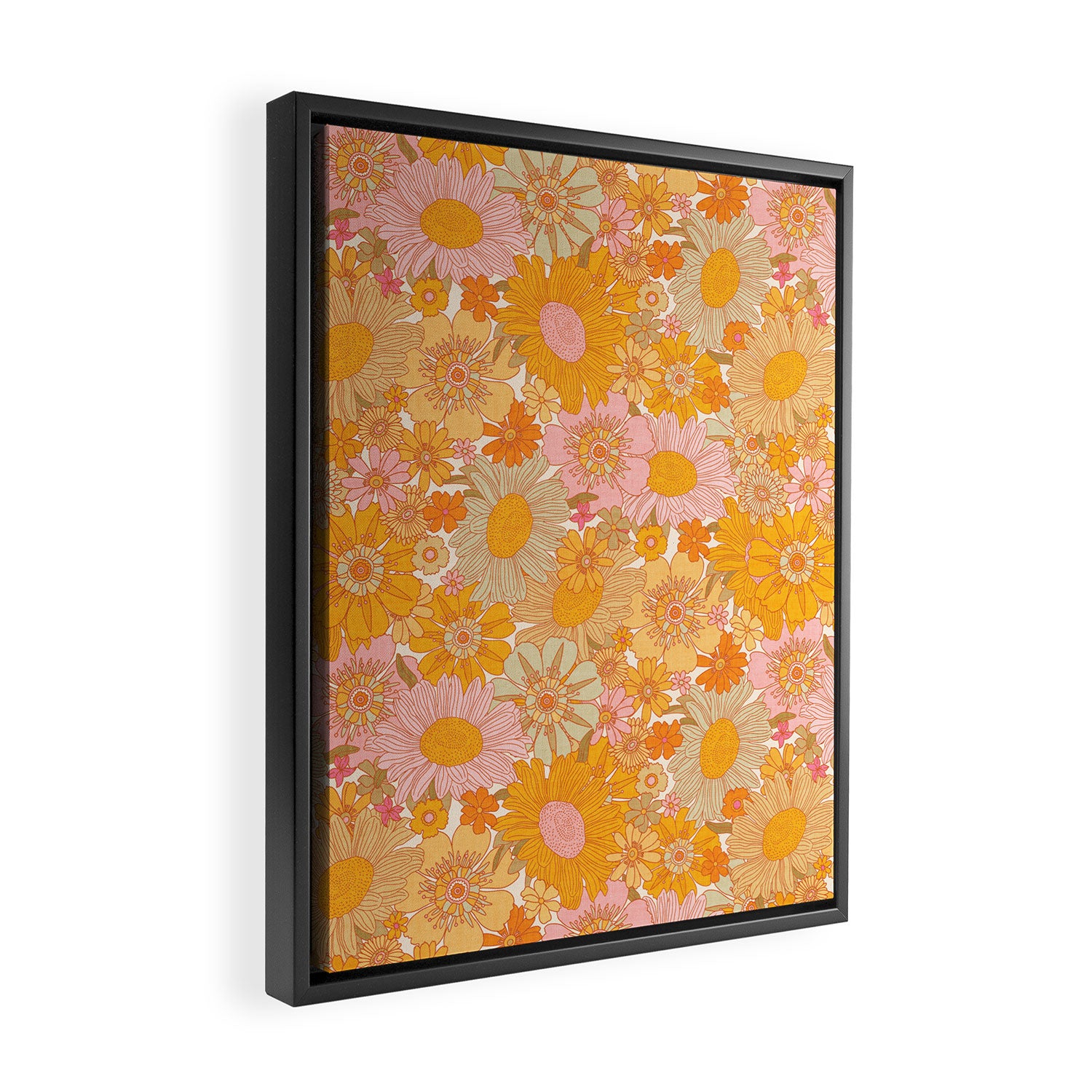 Retro Florals 70s Cream Framed Canvas Print Gallery Image 2