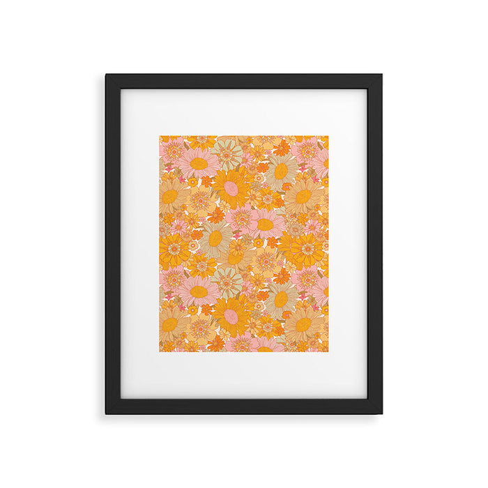 Retro Florals 70s Cream Framed Art Print Gallery Image 1