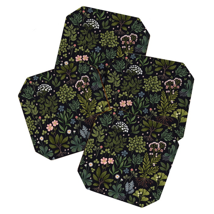 Herbarium ~ vintage inspired botanical art print ~ black Coaster Gallery Image 1
