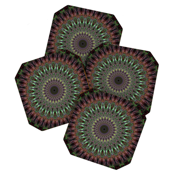 Purple and green mandala Coaster Gallery Image 1