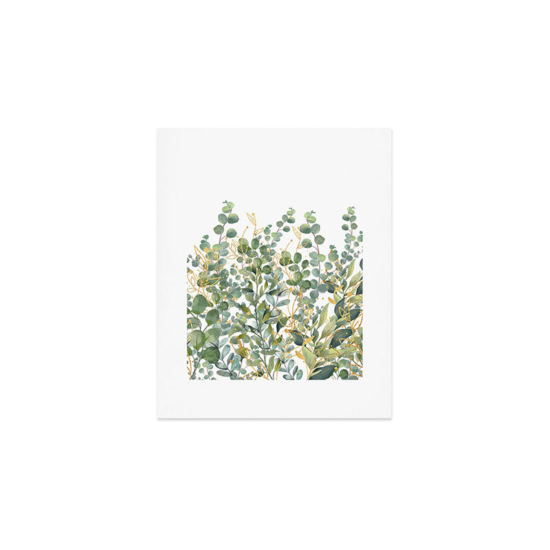 Gold And Green Botanical Eucalyptus Leaves Art Print Gallery Image 1