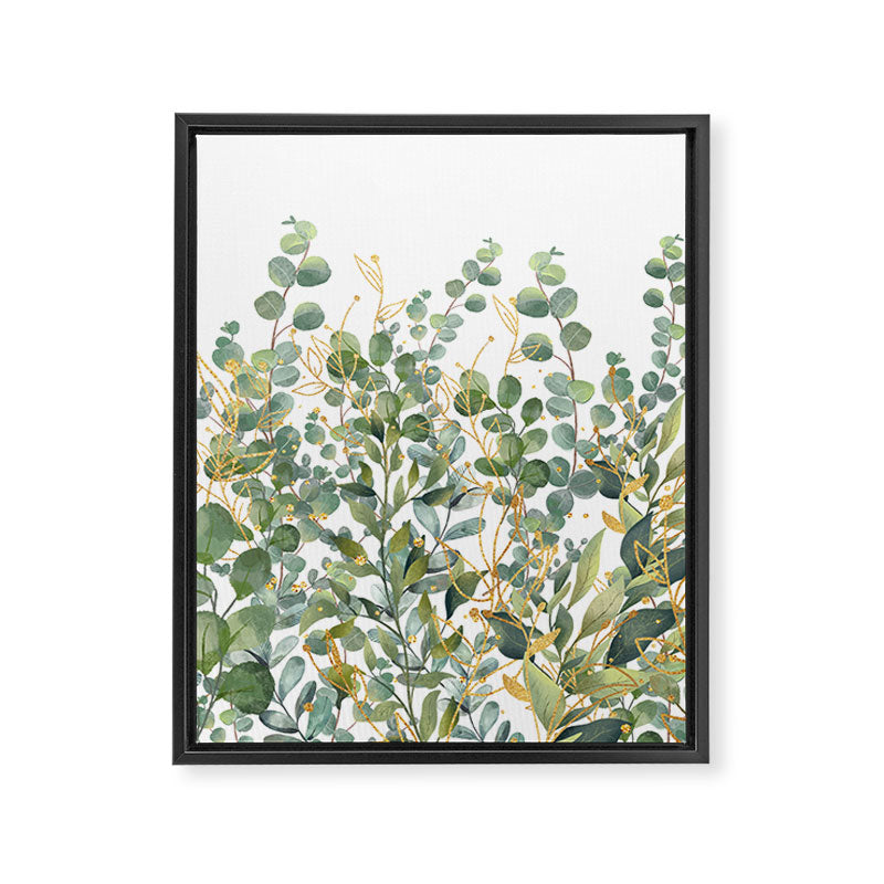 Gold And Green Botanical Eucalyptus Leaves Framed Canvas Print Gallery Image 8