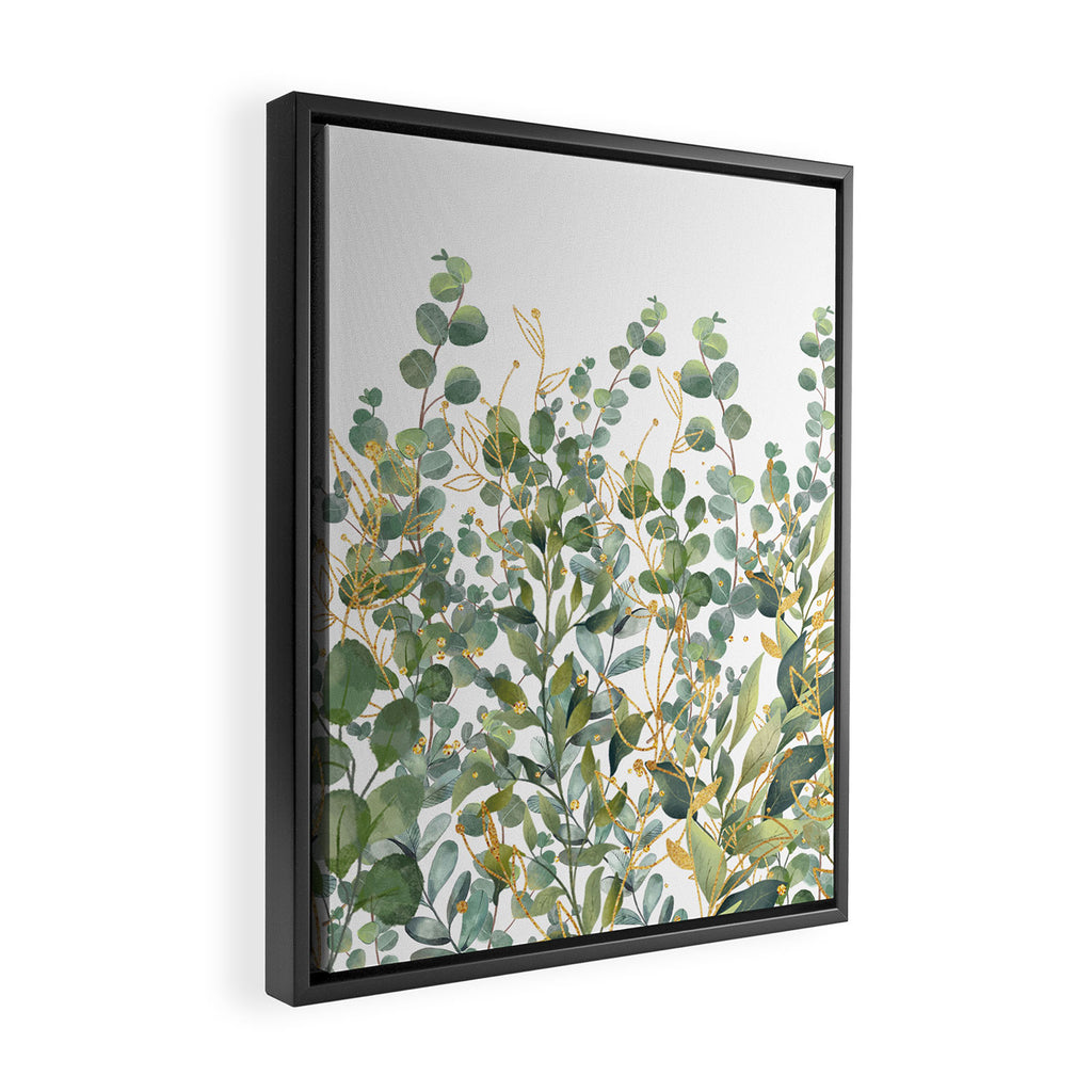 Gold And Green Botanical Eucalyptus Leaves Framed Canvas Print Gallery Image 2