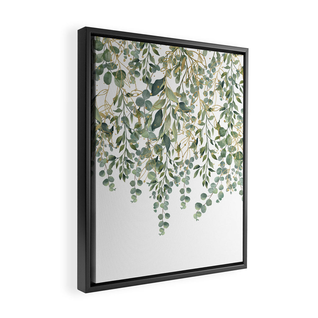 Gold And Green Eucalyptus Leaves Framed Canvas Print Gallery Image 2