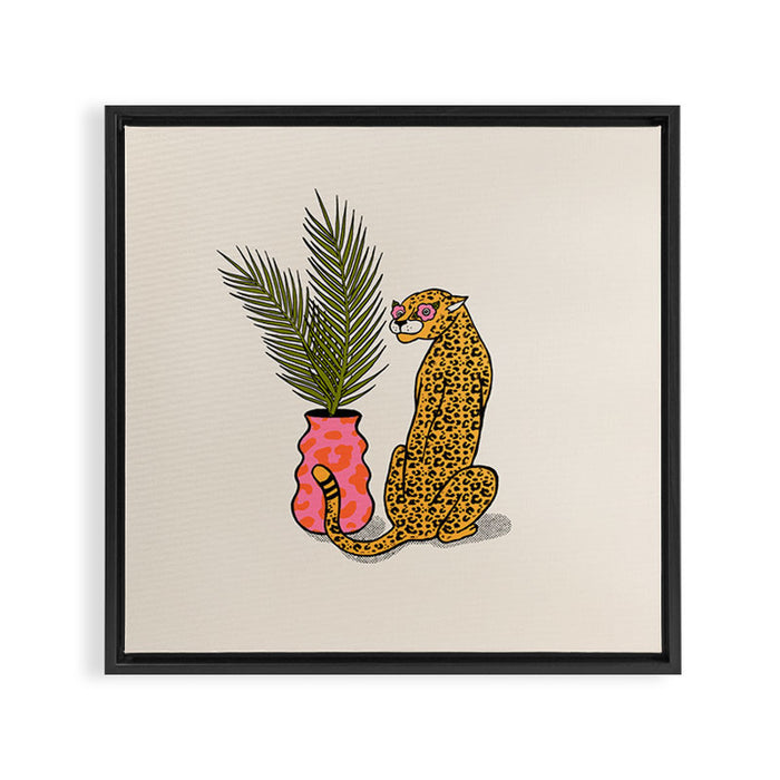 Cheetah & Plant Framed Canvas Print Gallery Image 1