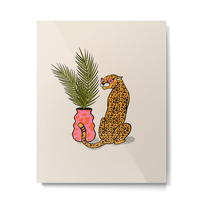 Cheetah & Plant Metal Print Gallery Image 1