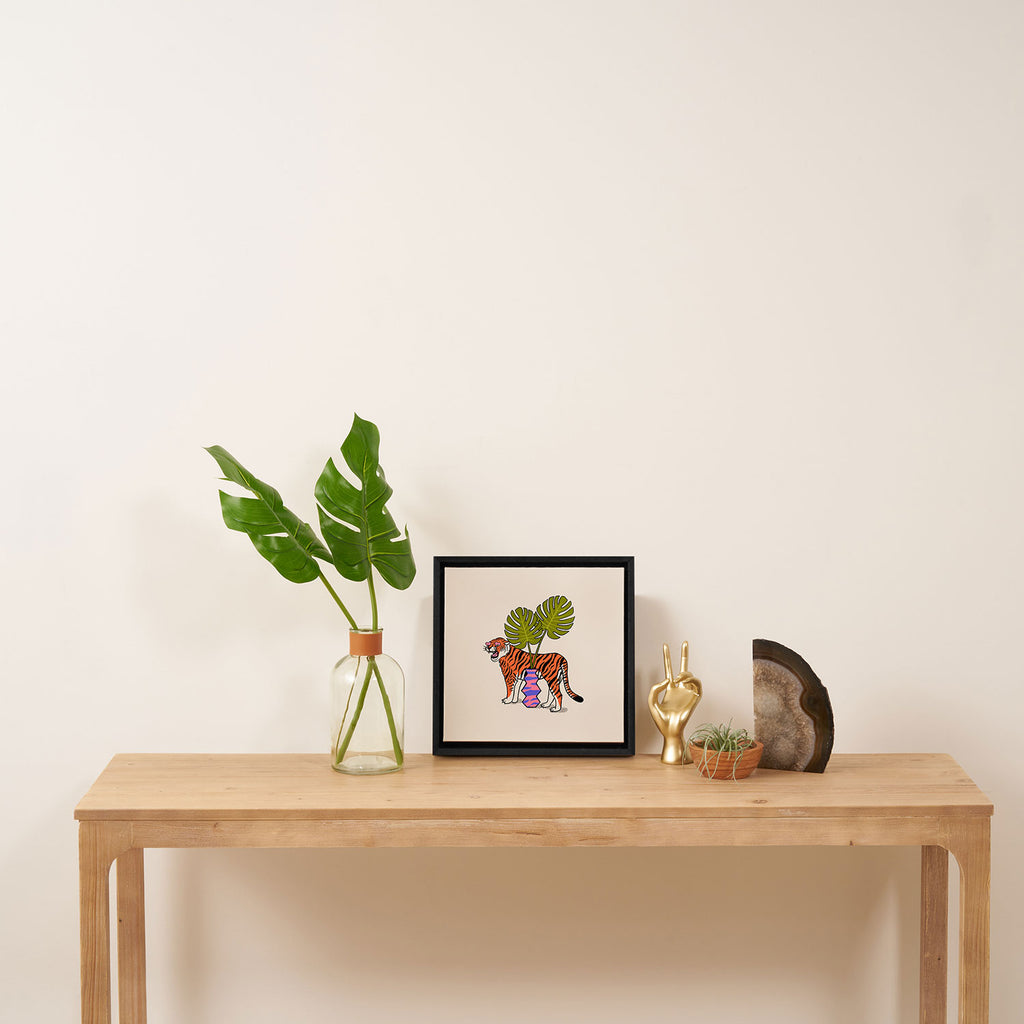 Tiger & Plant Framed Canvas Print Gallery Image 3