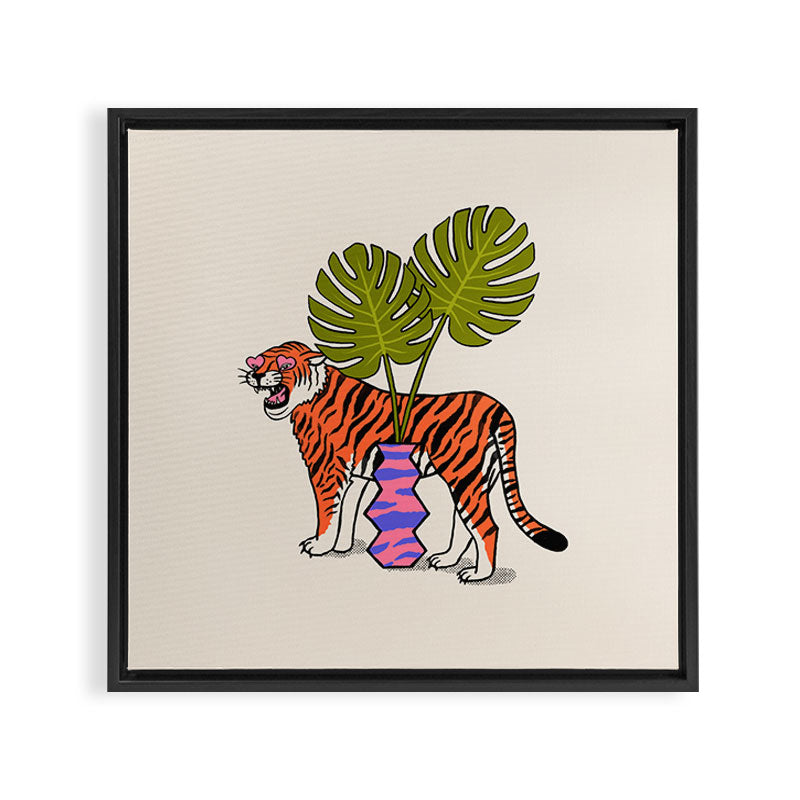 Tiger & Plant Framed Canvas Print Gallery Image 3