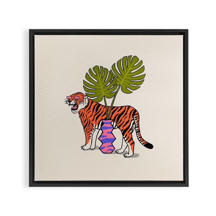 Tiger & Plant Framed Canvas Print Gallery Image 1