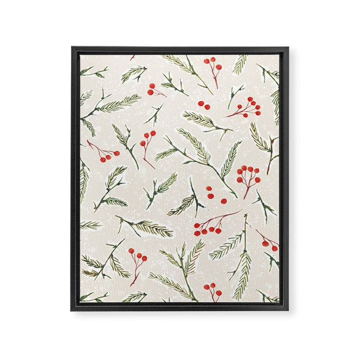Christmas Pine and Berries Neutral Framed Canvas Print Gallery Image 1