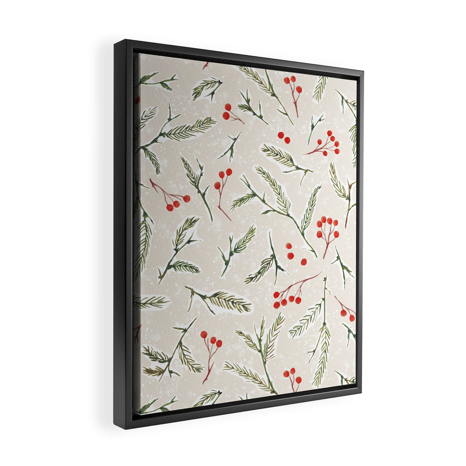 Christmas Pine and Berries Neutral Framed Canvas Print Gallery Image 2